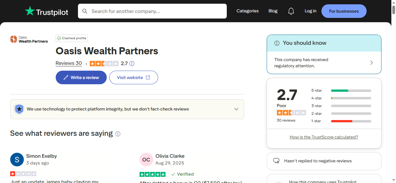 Oasis Wealth Partners Reviews