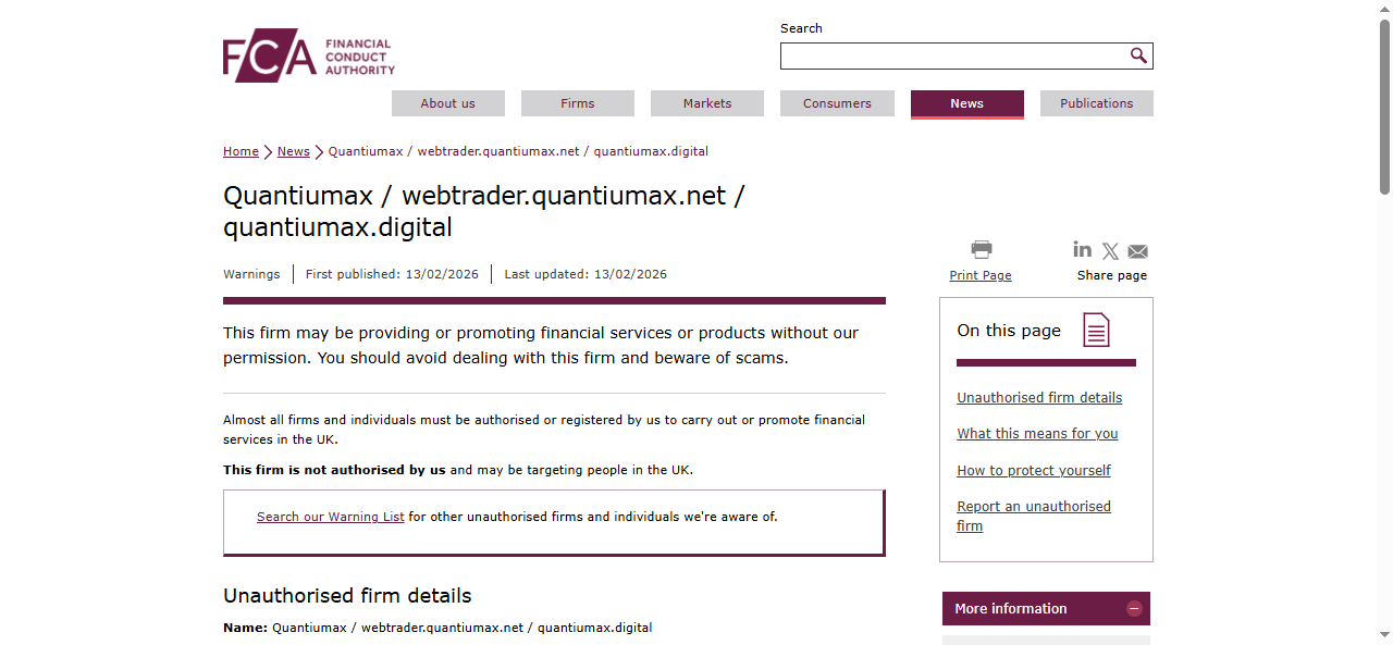 Quantiumax FCA warning