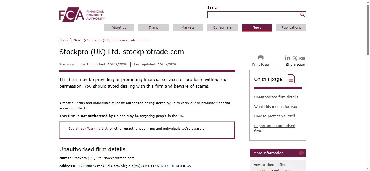 stockpro -fca- warning